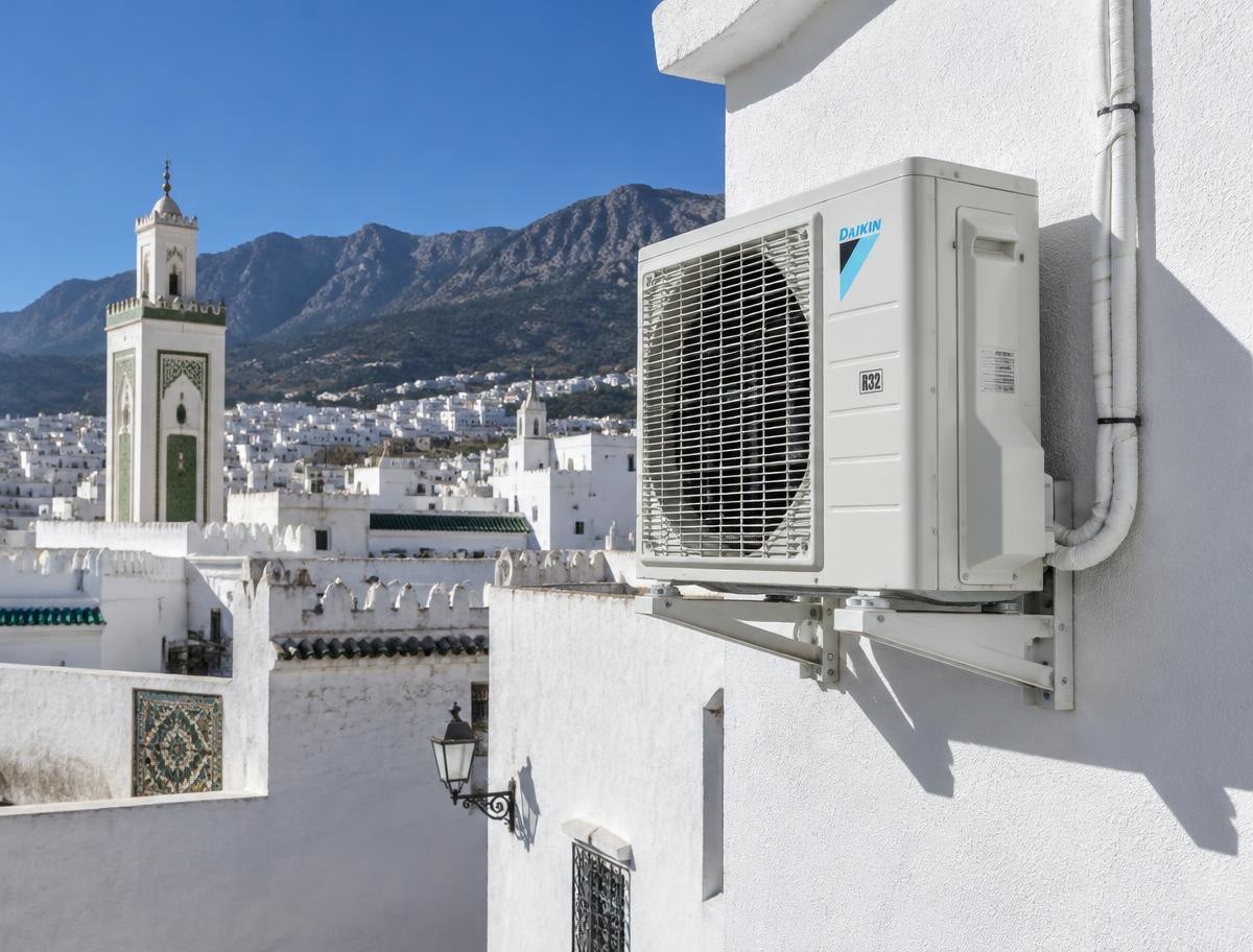 Unidad exterior instalada en una fachada de Tetuán